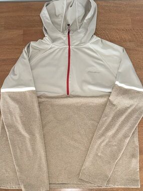 Eddie Bauer Mens Quarter Zip Hoodie Pullover Cream Red Size L